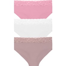 Suwen 3 Lü Pamuklu Dantelli Yüksek Bel Slip Külot