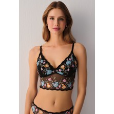 Suwen Ethereal Siyah Renkli Çiçekli Dantelli Bralet Örme Kumaşla Şık Tasarım