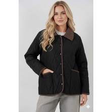 Hazelin Kadın Siyah Çıt Çıt Kapamalı Kadife Detaylı Kapitone Mont HZL25W-BD152261