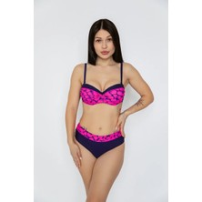 Hazelin Kadın Fuşya Lacivert Desenli Astarlı Bikini Takımı HZL25S-LC25143