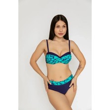 Hazelin Kadın Yeşil Lacivert Desenli Astarlı Bikini Takımı HZL25S-LC25143