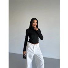 Hazelin Kadın Siyah Dalgıç Kumaş Fermuar Kapamalı Parmak Geçirmeli Sweatshirt HZL25W-FRY123441