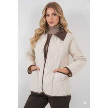 Hazelin Kadın Krem Çıt Çıt Kapamalı Kadife Detaylı Kapitone Mont HZL25W-BD152261
