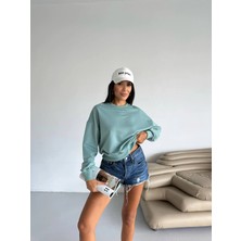 Hazelin Kadın Çağla Yeşil Bisiklet Yaka 2 Iplik Sweatshirt HZL25W-FRY123391