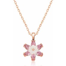 Katre46 925 Ayar Gümüş Rose Pembe Lotus Çiçeği Kolye
