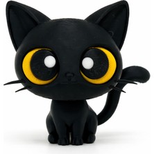 Büyük Gözlü Siyah Kedi Figürü – Koleksiyonluk Dekoratif Masa Üstü Biblo