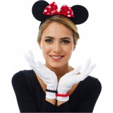 Bi Seyyar Kırmızı Fiyonklu Minnie Mouse Tacı ve Beyaz Eldiven Seti