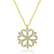 Katre46 925 Ayar Gümüş Baget Taşlı Kar Tanesi Kadın Gümüş Kolye