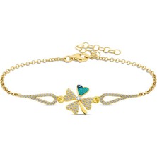 Katre46 925 Ayar Gümüş Gold Nazarlı Yonca Bileklik