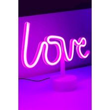 Gampus Love Yazılı Neon LED Pembe Başucu Masa Lambası Hediyelik LED Zarif Şık Gece Lamba