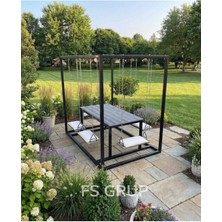 Fs Grup | Salıncaklı Yemek Masası – 6 Kişilik, Metal Gövdeli, Modern Bahçe ve Teras Masa Takımı