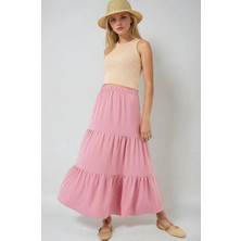 Hazelin Kadın Pudra Beli Lastikli Ayrobin Uzun Etek HZL25S-BD180481