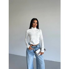 Hazelin Kadın Beyaz Dalgıç Kumaş Fermuar Kapamalı Parmak Geçirmeli Sweatshirt HZL25W-FRY123441