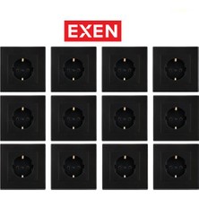 Exen Metalik Siyah Topraklı Priz (12ADET)