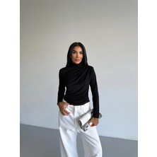 Hazelin Kadın Siyah Uzun Kollu Drape Detaylı Boğazlı Sandy Bluz HZL25W-FRY123301