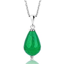 Katre46 925 Ayar Gümüş Doğal Yeşim Taş Kadın Gümüş Kolye