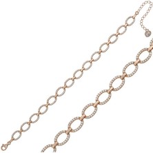Katre46 925 Ayar Gümüş Rose Oval Taşlı Bileklik
