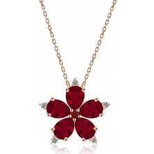 Katre46 925 Ayar Gümüş Kırmızı Kamelya Çiçeği Kadın Gümüş Kolye