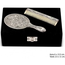 Katre46 Papatya Motifli Ayna Tarak Gümüş Set