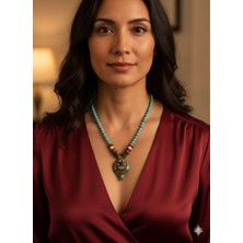 Eski Yeni Antik Doğal Taşlı Kolye Turkuaz