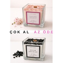Doğal Taşlı 2’li El Yapımı Kokulu Soya Mum Seti – Sakura Quartz & Ocean Obsidian | Çok Al Az Öde