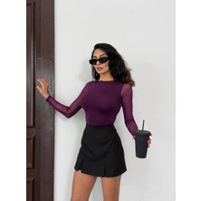 Hazelin Kadın Mor Uzun Tül Kol Sandy Bluz HZL25W-FRY122521