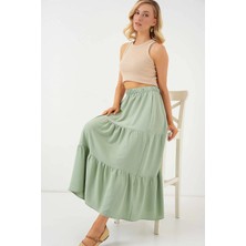 Hazelin Kadın Çağla Yeşil Beli Lastikli Ayrobin Uzun Etek HZL25S-BD180481