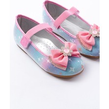 Kız Çocuk Renkli Kar Taneli Taşlı Kaydırmaz Taban Babet