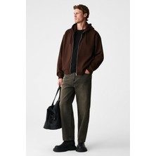 Grimelange Ashby Erkek Kapüşonlu Fermuarlı Cepli Kordonlu Boxy Kalıp Acı Kahve Sweatshirt