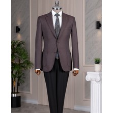 Italyan Stil Slim Fit Erkek Ceket Pantolon Kombin Takım Elbise Bordo T14671