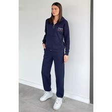 Gülseli Kadın Kapüşonlu Baskılı Ön Fermuarlı Şardonlu Bel Lastikli Eşofman Takımı P-00020312