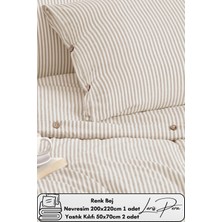 Ipliği Boyalı Pamuklu Çift Kişilik Çizgili Düğmeli Nevresim Seti 200X220 cm King Size