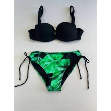 Hazelin Kadın Siyah Toka Detaylı Yeşil Desen Bikini Takım HZL25S-LC3352