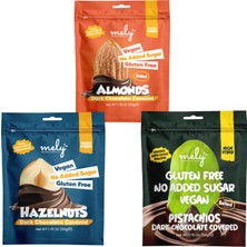 Mely Glutensiz Seker Ilavesız Vegan Cıkolata Kaplı Badem, Fındık, Premıum Antep Fıstıgı 50GR x 3 Adet