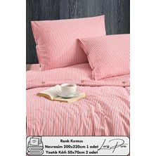 Ipliği Boyalı Pamuklu Çift Kişilik Çizgili Düğmeli Nevresim Seti 200X220 cm King Size