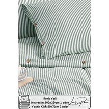 Ipliği Boyalı Pamuklu Çift Kişilik Çizgili Düğmeli Nevresim Seti 200X220 cm King Size