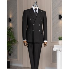 Italyan Stil Slim Fit Kruvaze Ceket Pantolon Takım Elbise Siyah T14981