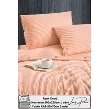 Ipliği Boyalı Pamuklu Çift Kişilik Çizgili Düğmeli Nevresim Seti 200X220 cm King Size