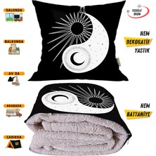 Caisya Home Ying Yang Zodyak Desenli Opsiyonel Battaniyeli Yastık Dekoratif Kırlent 38 x 38 cm
