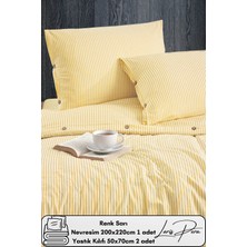 Ipliği Boyalı Pamuklu Çift Kişilik Çizgili Düğmeli Nevresim Seti 200X220 cm King Size
