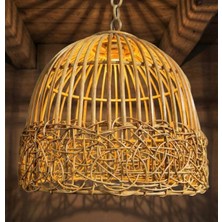 Büyük Boy Doğal Rattan Sarkıt Avize | El Yapımı Endonezya Aydınlatma | Bohem ve Rustik Tarz | 45X55 cm