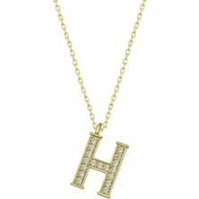 Katre46 925 Ayar Gümüş Gold H Harfi Kadın Gümüş Kolye