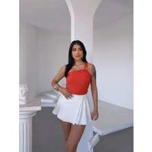 Hazelin Kadın Oranj Tek Omuz Gold Metal Detaylı Bluz HZL25S-FRY123111