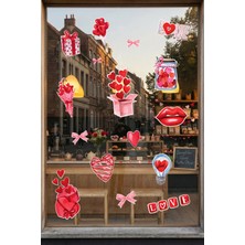 New Jargon Hediye Kutusu & Kalpler Aşk Temalı Karışık Sticker Seti - Romantik Cam Kapı Duvar Vitrin Dekoru