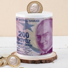 Asilmeydan 200TL Banknot Fotoğrafı Baskılı Seramik Hediyelik Kumbara Canlı Renkler ile