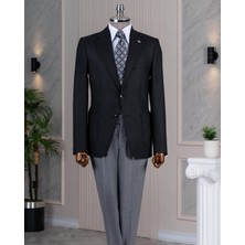 Italyan Stil Slim Fit Erkek Ceket Pantolon Kombin Takım Elbise Siyah T14670