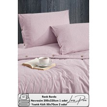 Ipliği Boyalı Pamuklu Çift Kişilik Çizgili Düğmeli Nevresim Seti 200X220 cm King Size