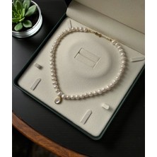 Taşmir 40 cm Sertifikalı Doğal Inci Kolye - Sedef Charm - Altın Kaplama Pirinç Aparat - 8mm