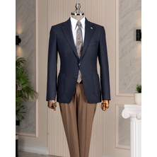 Italyan Stil Slim Fit Erkek Ceket Pantolon Kombin Takım Elbise Lacivert T14673