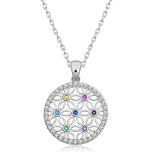 Katre46 925 Ayar Gümüş Renkli Taşlı Yaşam Çiçeği Kadın Gümüş Kolye